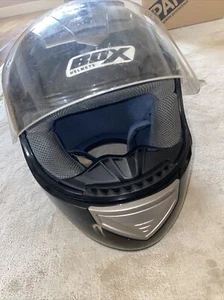 BOX BX-1 PLAIN GLOSS BLACK FULL FACE MOTORCYCLE SCOOTER HELMET SIZE M-L - Picture 1 of 6