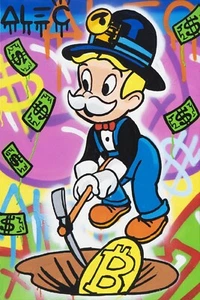 Alec Monopoly Hand oil painting on canvas,UNCLE RICHIE MINER 24×36" - Picture 1 of 5