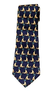 Davidoff Italian Silk Tie Blue Yellow Green Circus Seals Pattern Men's Long - Picture 1 of 2