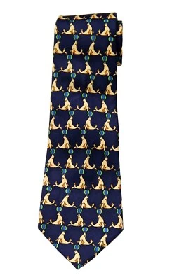 Corbata de seda italiana Davidoff azul amarillo verde patrón de sellos de circo larga para hombre Foto 1 de 2