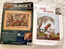 New Listing2 cross stitch pillow kits - Sunset Honey Bear & Marty Bell's Little Mommy