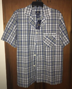 NWT Stafford Men's Lounge Sleep Wear Pajama Shirt. Sz Small & Blue/white Plaid