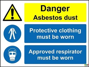 Danger Asbestos Dust Approved Respirator Must Be Worn Protective Clothing sign - Picture 1 of 1