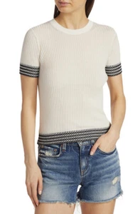 Rag & Bone Womens Arctic Check White Ribbed Crewneck Sweater Shirt S - Picture 1 of 3