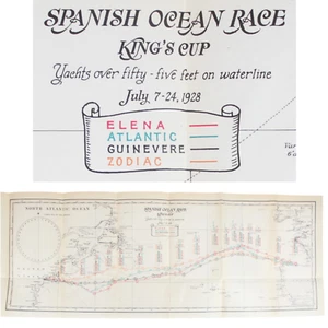 Nautical Map Yacht Course 1928 N ATLANTIC Ocean Race Large Antique Sailing Decor - Picture 1 of 5