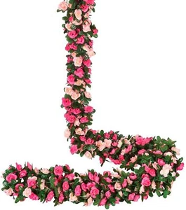 8ft Künstliche Hängepflanzen Seide Rose Kunstblumen Girlande Blatt Rebe Hochzeit - Bild 1 von 29