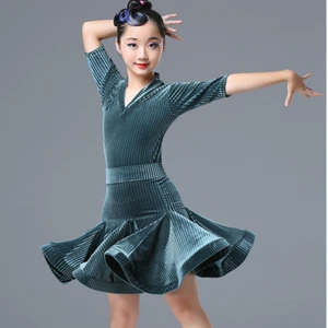 Velvet Girl Kids Ruffles Dress Costume Slim Dancewear Latin Tango Ruffles Dress - Picture 1 of 18