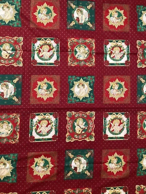 Vtg Rare Joan Kessler Concord Fabrics Angel Cherub Christmas Block fabric - Image 1 of 2
