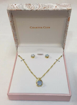 Conjunto de collar y pendiente Charter Club cristal ópalo azul circonita cúbica metal dorado pedrería Foto 1 de 4