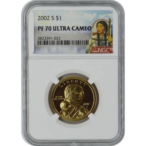 2002-S Sacagawea Proof Coin NGC PF70 Ultra Cameo Sacagawea Label Cover