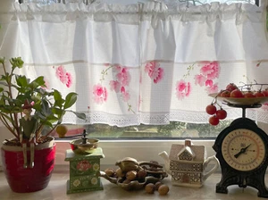 Bistrogardine Kurzgardine Weiß Rosen 140x45cm Landhaus Shabby Retro Vintage - Bild 1 von 1