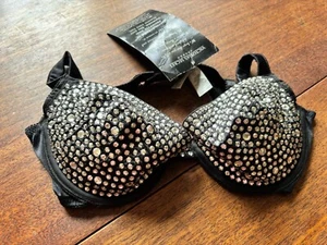 NWT RARE Victoria’s Secret Runway Y2K Swarovski Crystal Black Push Up Bra 34C - Picture 1 of 7