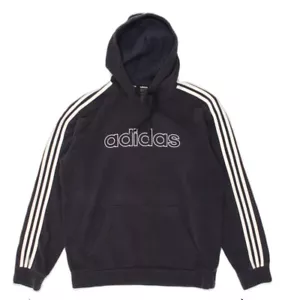 Adidas Men’s Black Pullover Hoodie Sweatshirt White Three Stripe Sz M - Picture 1 of 8