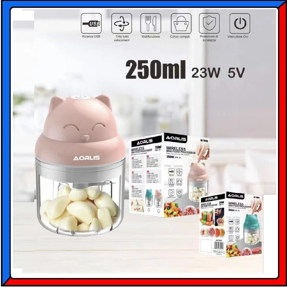Mini Tritatutto Elettrico Trita Carne Sminuzza Taglia Verdure Frutta Portatile - Immagine 1 di 1