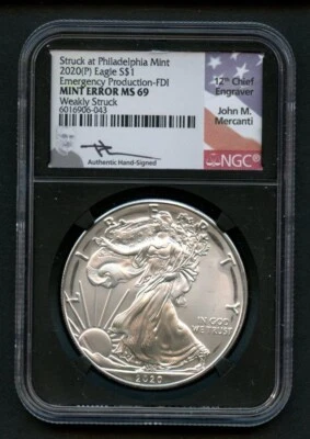 Philadelphia 2020(P) Eagle S$1 Emergency Production - FDI Mint Error MS 69 - Image 1 of 2