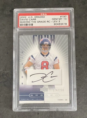 2002 Upper Deck UD Graded David Carr #197 Rookie RC PSA 10 Auto Rare Texans - Image 1 of 3