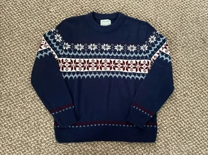 Suéter de Esquí Mainliner De Colección Orlon Acrílico Copo de Nieve Nordic Fair Isle Azul Rojo - Imagen 1 de 10