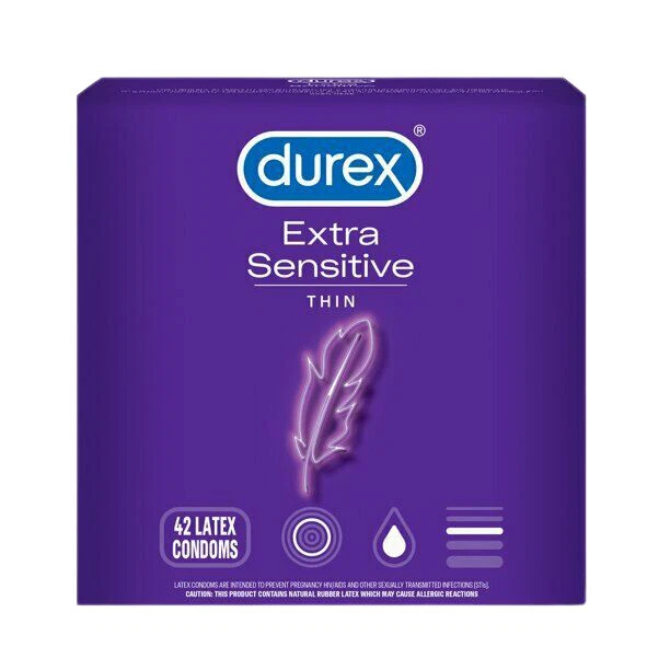 Durex Extra Sensitive Ultra Thin Premium Lubricated Latex Condoms For Mens - 42 Count