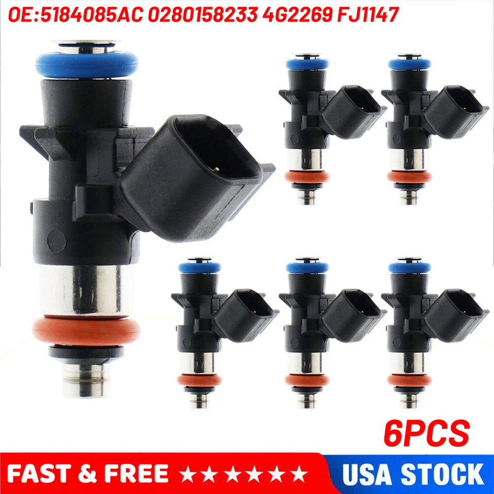 Set of 6 Fuel Injectors For 2011-2017 Dodge Durango/Grand Caravan/Journey 3.6L - Imagem 1 de 4