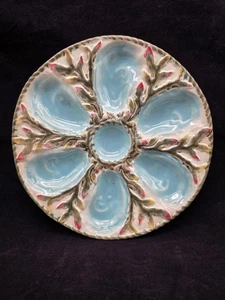 Antique Majolica English Fielding Oyster Plate, Turqoise Wells Amazing Condition - Picture 1 of 23