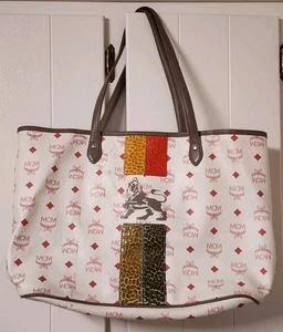 MCM Visetos Einkaufstasche groß weiß & rot beschichtetes Leder Tasche - Bild 1 von 6