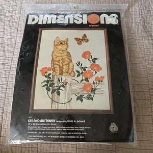 Kit bordado crewel gato y mariposa dimensiones 1982 sellado - Imagen 1 de 3