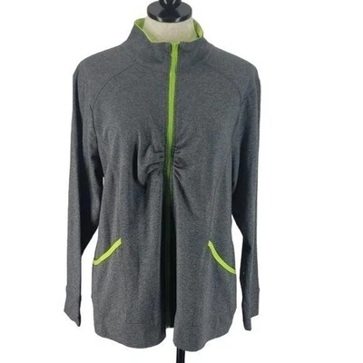 Avenue Gray & Neon Green Full Zip Jacket Womens Size 14/16 With Ruched Back Deta - Image 1 of 4