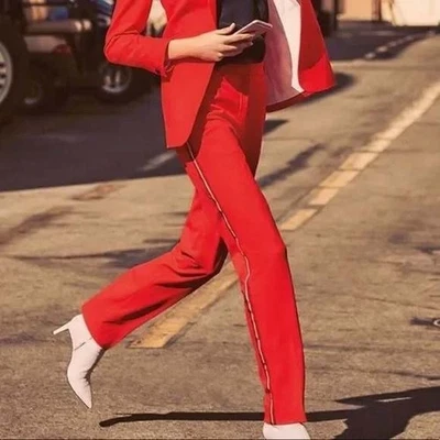 Rag & Bone Oman Red Wool Blend Trouser Pants Side Stripe Size 00 Career Modern - Image 1 of 4