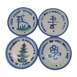 Set Of 4 MA Hadley Trinket Dish Coaster Stoneware 4 Inch W/ Sayings - Picture 1 of 10