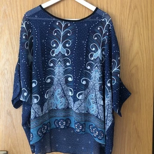 JLTPH Chiffon Tunika Bluse Top Strand Blau Weiß 36 - 38 -40 - 42 - 44 NEU - Bild 1 von 3