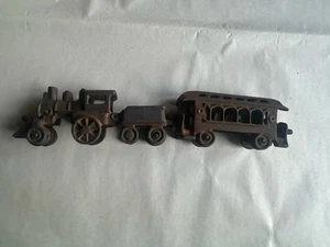VINTAGE Cast Iron Toy Train Set - Locomotive with Tender & Passenger Car - Picture 1 of 8