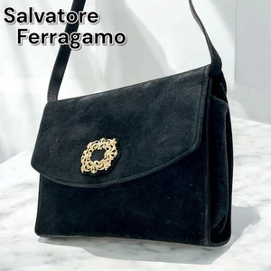 Bolso de Hombro Ferragamo Vintage Cuero Gamuza Negro Para Mujer USADO DE JAPÓN - Imagen 1 de 11