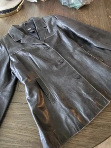 VINTAGE Mossimo Jacket Womens 22W Plus Black Genuine Leather Y2K A35 - Picture 1 of 9