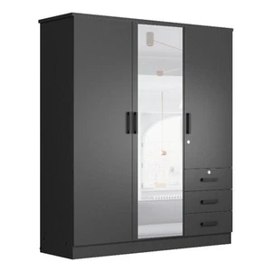 Pemberly Row Engineered Wood Wardrobe Armoire with Mirror in Black - Picture 1 of 9