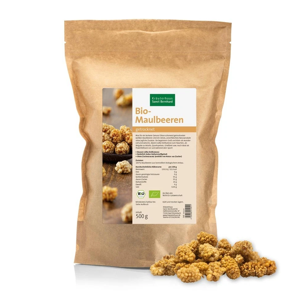 Bio-Maulbeeren 500 g | getrocknet | ohne Zuckerzusatz | Sanct Bernhard 29,00€/kg - Bild 1 von 1