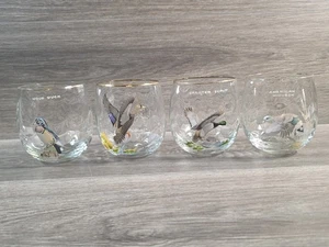 NED SMITH Roly Poly Set (4) Vintage Game Bird Duck Lowball Glasses Gold Trim - Picture 1 of 7