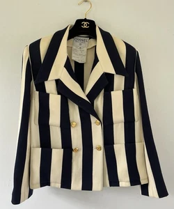 Vintage Chanel 1980s Iconic Striped Wool Jersey w/Logo Buttons - Picture 1 of 17
