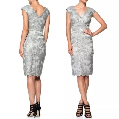 NUEVO CON ETIQUETAS Vestido de Cóctel Tadashi Shoji Encaje Verde Espuma de Mar Lentejuelas Funda Talla 2 NUEVO Foto 1 de 4