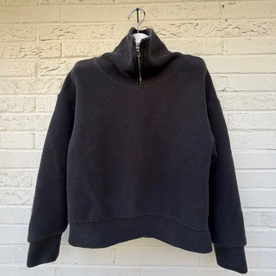 CALLA 女式 S 码黑色华夫格针织四分之一拉链套衫运动衫 — 第 1/4 张图片