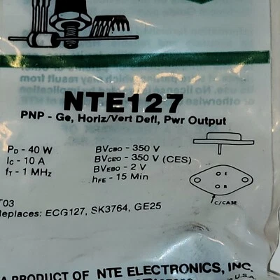 NTE 27 PNP-GE PWR AMP HIGH GAIN Transistor NOS SEALED PACKAGE - Image 1 of 2