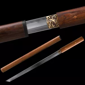 30'' Wakizashi Japanese Samurai Shirasaya Straight Sword Katana Clay Tempered - Picture 1 of 12