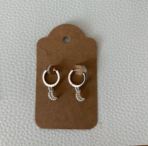 Crescent Moon Silver Huggie Hoop Earrings - Picture 1 of 5