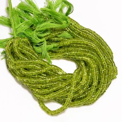 Cuentas lisas con forma de rondelle de piedras preciosas de peridoto natural 4X4 5X5 mm hilo 8" GB-345 Foto 1 de 2