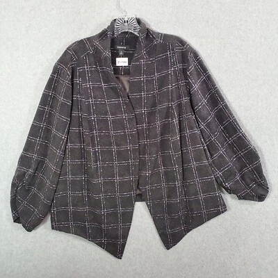 Torrid Women Jacket 4 Gray Checkered Plaid Open Front Blazer 3/4 Sleeve - Image 1 of 4