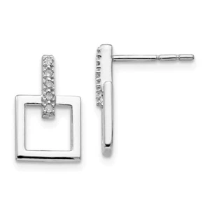 15mm White Ice Sterling Silver Diamond Open Square Dangle Earrings - Picture 1 of 7