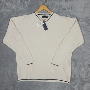 Bill Blass Sweater Mens XL Cream Off White Cable Knit USA Vintage Grandpa New - Picture 1 of 7