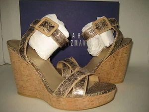 $398 NEW Stuart Weitzman Womens US 10 Annex Penny Cracked Wedge Sandals Shoes BX - Picture 1 of 10