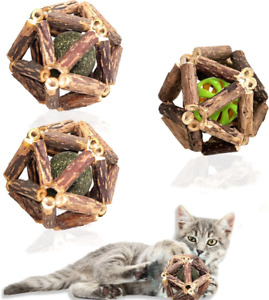 New ListingCat Catnip Toys 3 Packs Catnip Ball Toys, Nature Silvervine Stick Cage Cat Bell