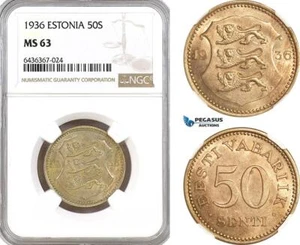AH295, Estonia, 50 Senti 1936, NGC MS63 - Picture 1 of 1