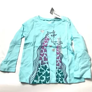 Carter’s Baby Girls Blue Giraffe Jersey Long Sleeve Tee T-Shirt Size 24 Months - Picture 1 of 5